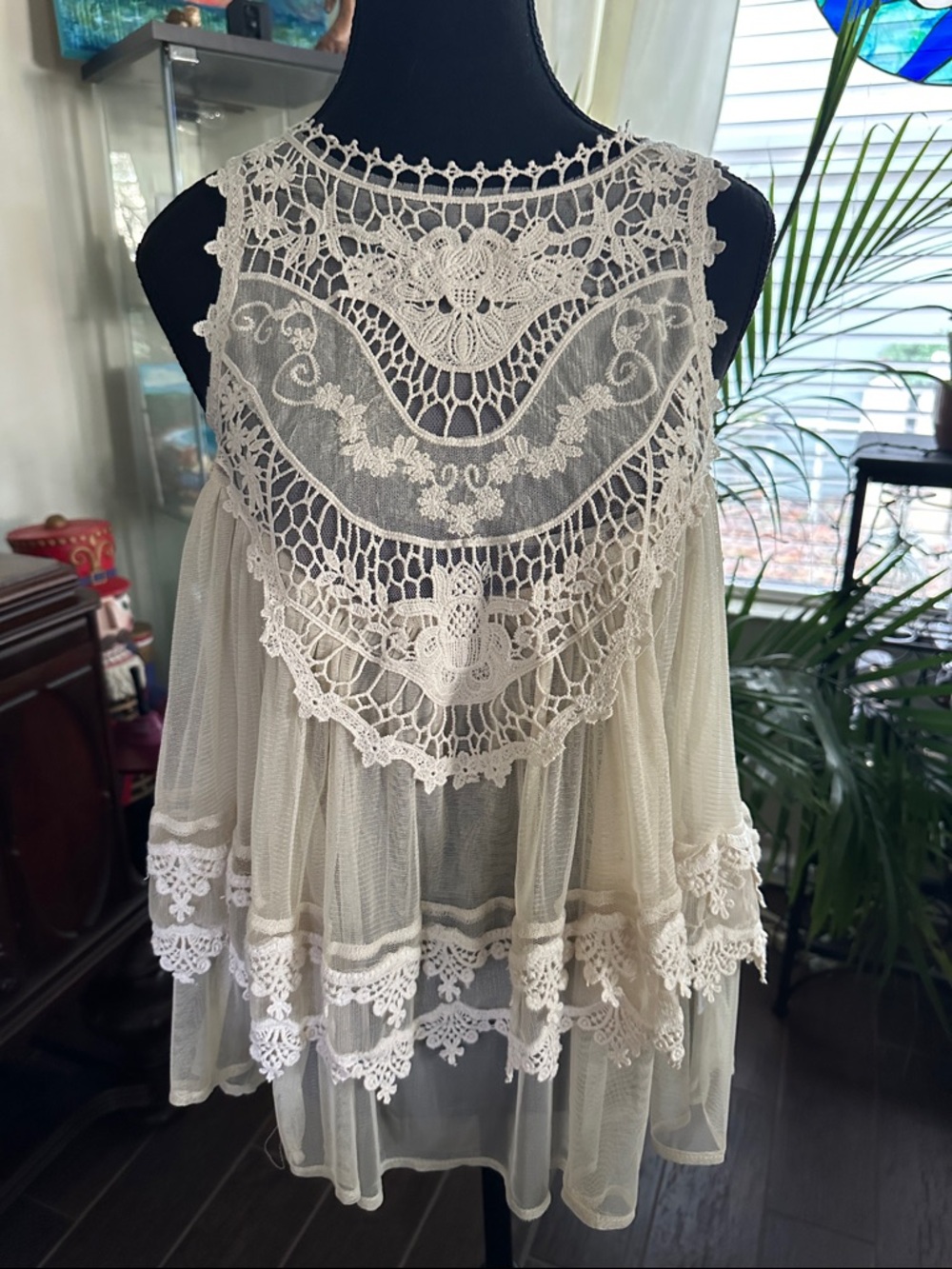Sheer Ivory Crochet Lace Peplum Tunic